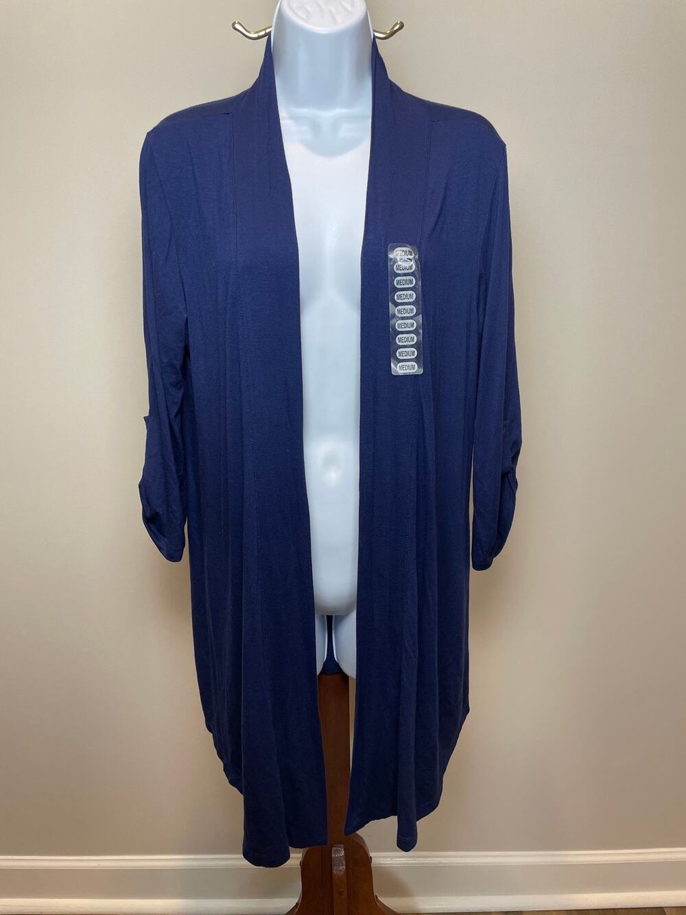 Olivia Moon NWT Size M Dark Blue Wrap Cardigan Lightweight Jersey Knit